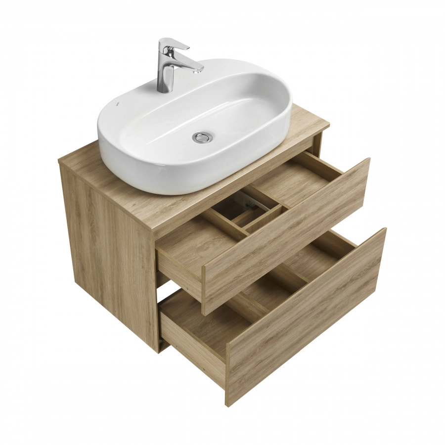 Тумба подвесная AQUATON Либерти 75 с раковиной Одри 420x620 Round, дуб эльвезия