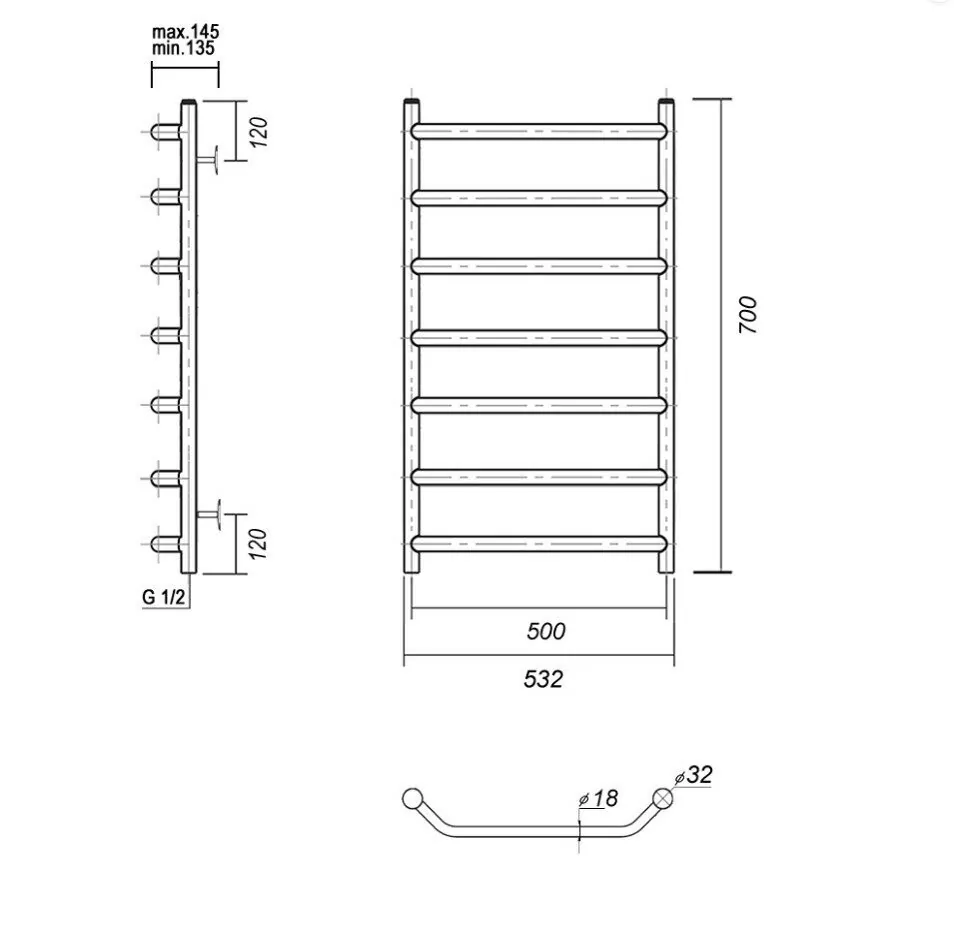 Полотенцесушитель водяной Domoterm Лаура П7 500х700 хром