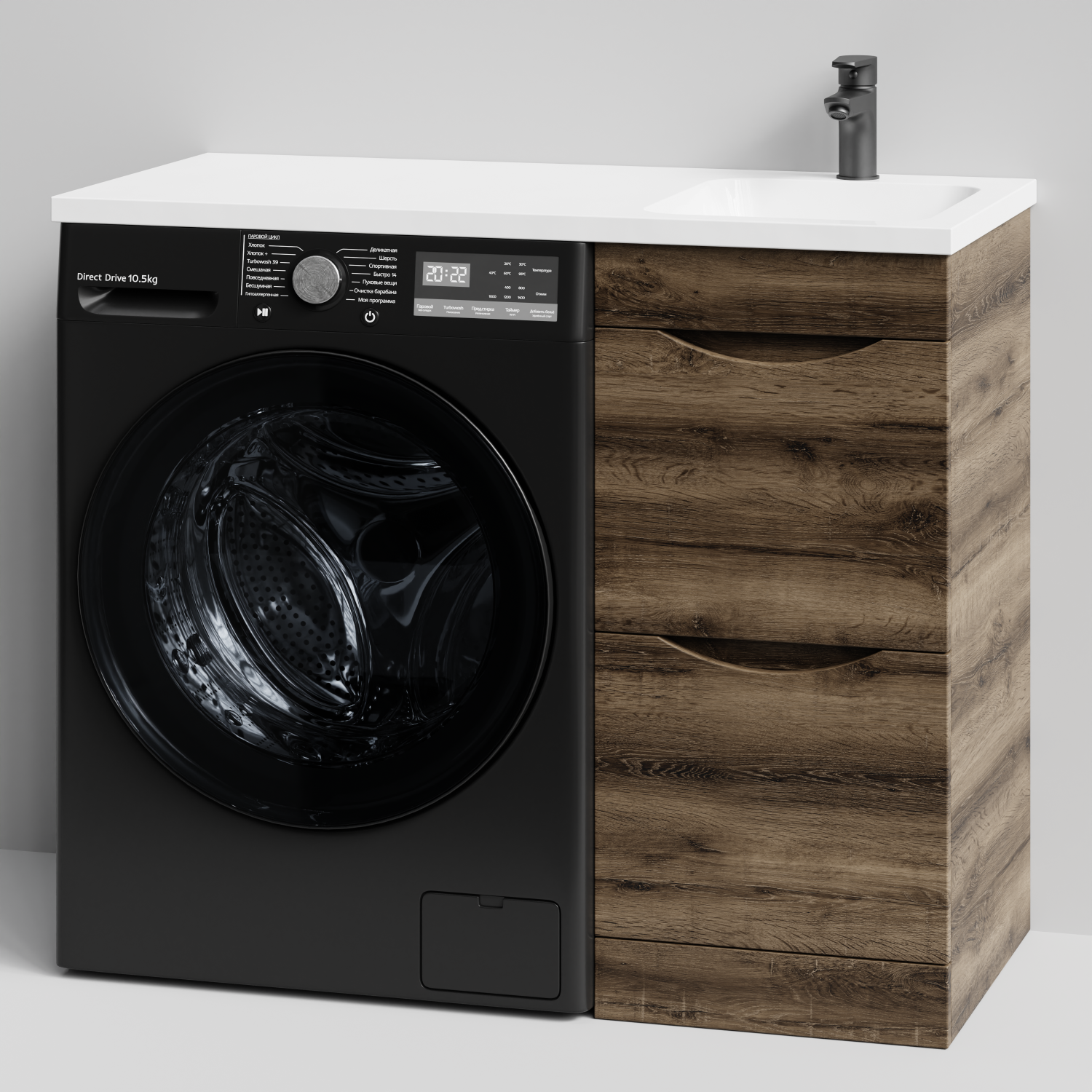 Тумба Vod-ok 38 с раковиной Смайл 100 напольная, под стиральную машину, правая, Дуб крымский коричневый
