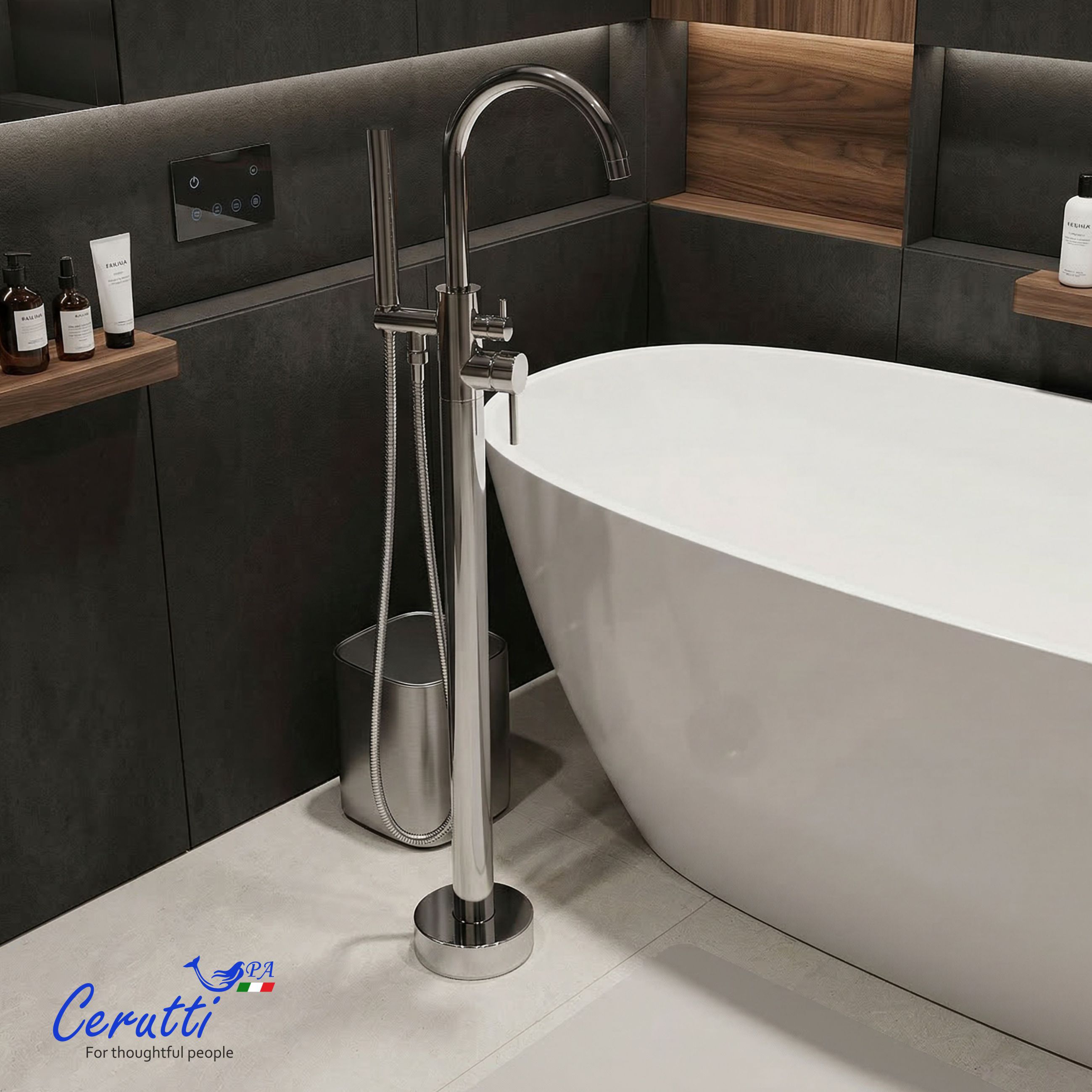 Смеситель напольный Ceruttispa Тобия (TOBIA) из нержавеющей стали, цвет хром