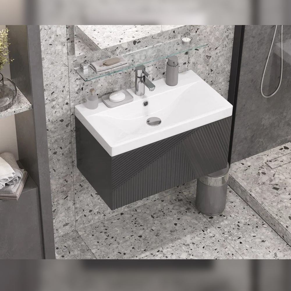 Тумба с раковиной подвесная Velvex Edge tp.EDG.9696.70.1Y графит, 70 см