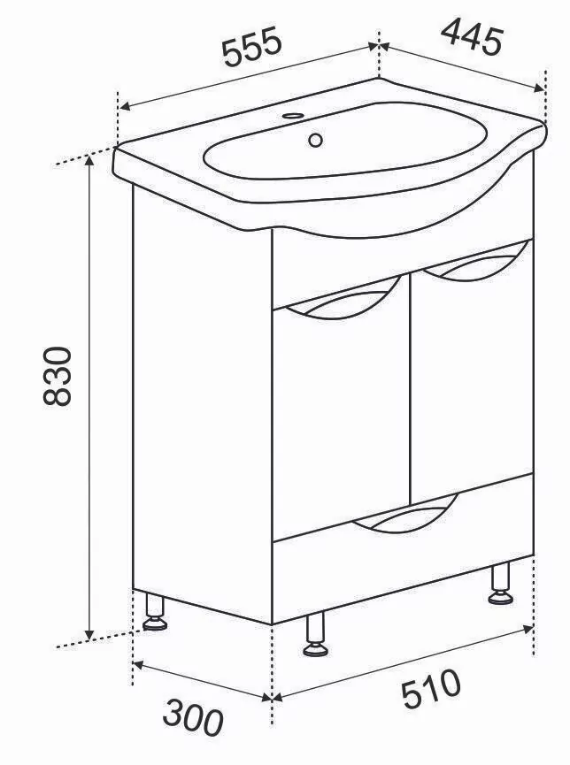Тумба Emmy Милли с раковиной Уют 55 напольная, с нижним ящиком, белая