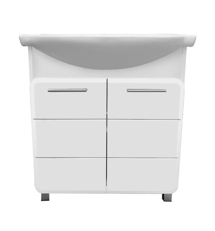 Тумба напольная Runo Эрика 75 с раковиной Элеганс 75, 2 двери, белый