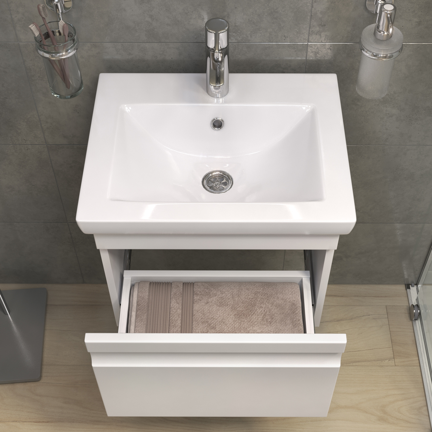 Тумба напольная Vigo Holly 50 с раковиной Como 50, 1 ящик, белый