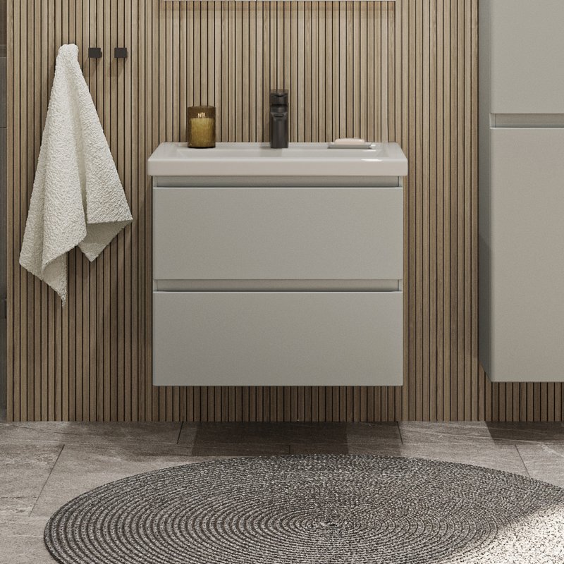 Тумба подвесная SanStar Riana 50 с раковиной Como 50 (комплект), грей