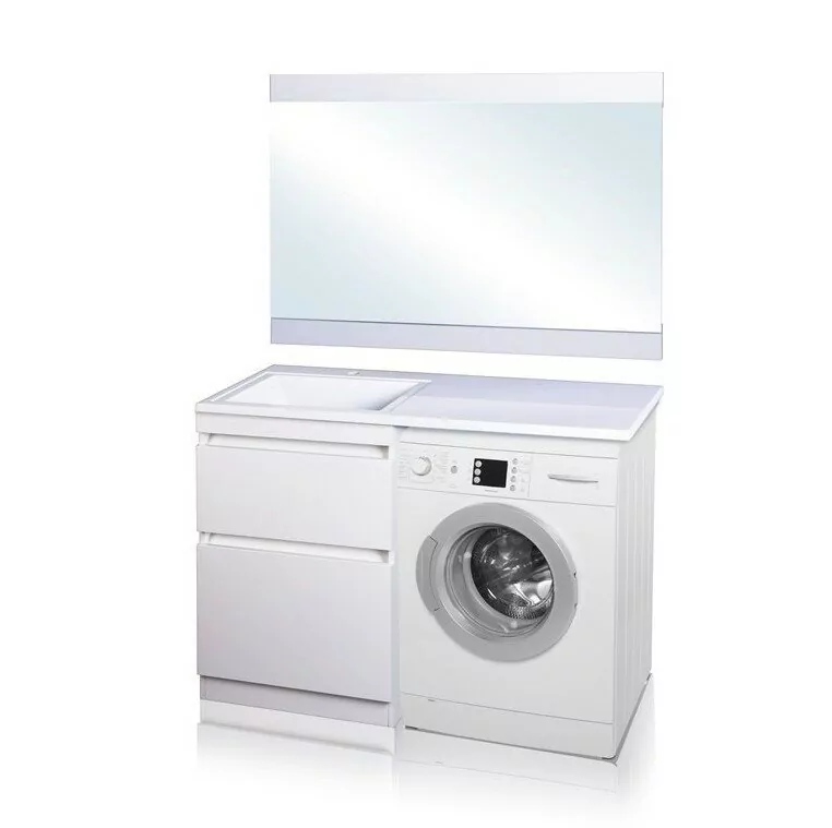 Тумба напольная Style Line Даллас 115 Люкс Plus ПВХ с раковиной Даллас 115 под стиральную машину, левая, белая