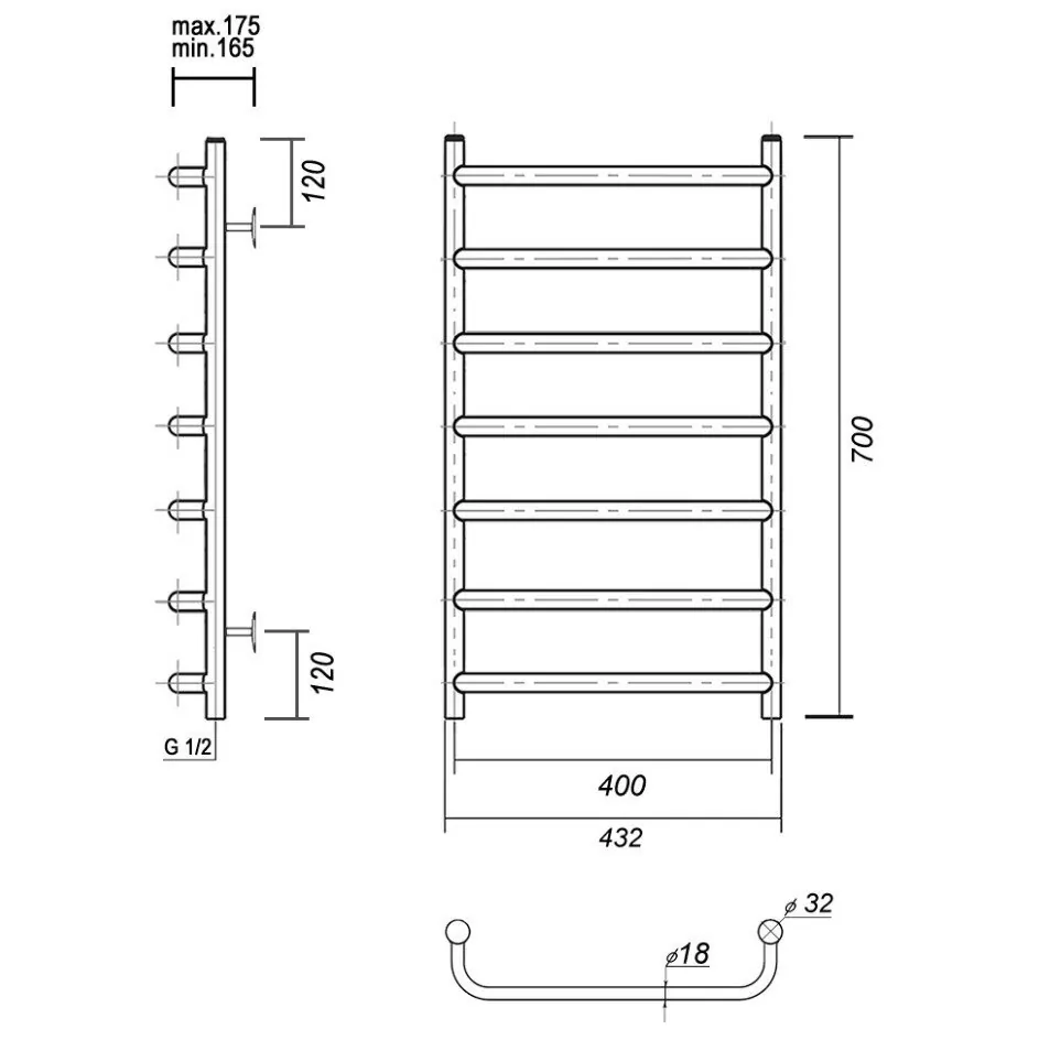 Полотенцесушитель водяной Domoterm Стефано П7 400х700 хром