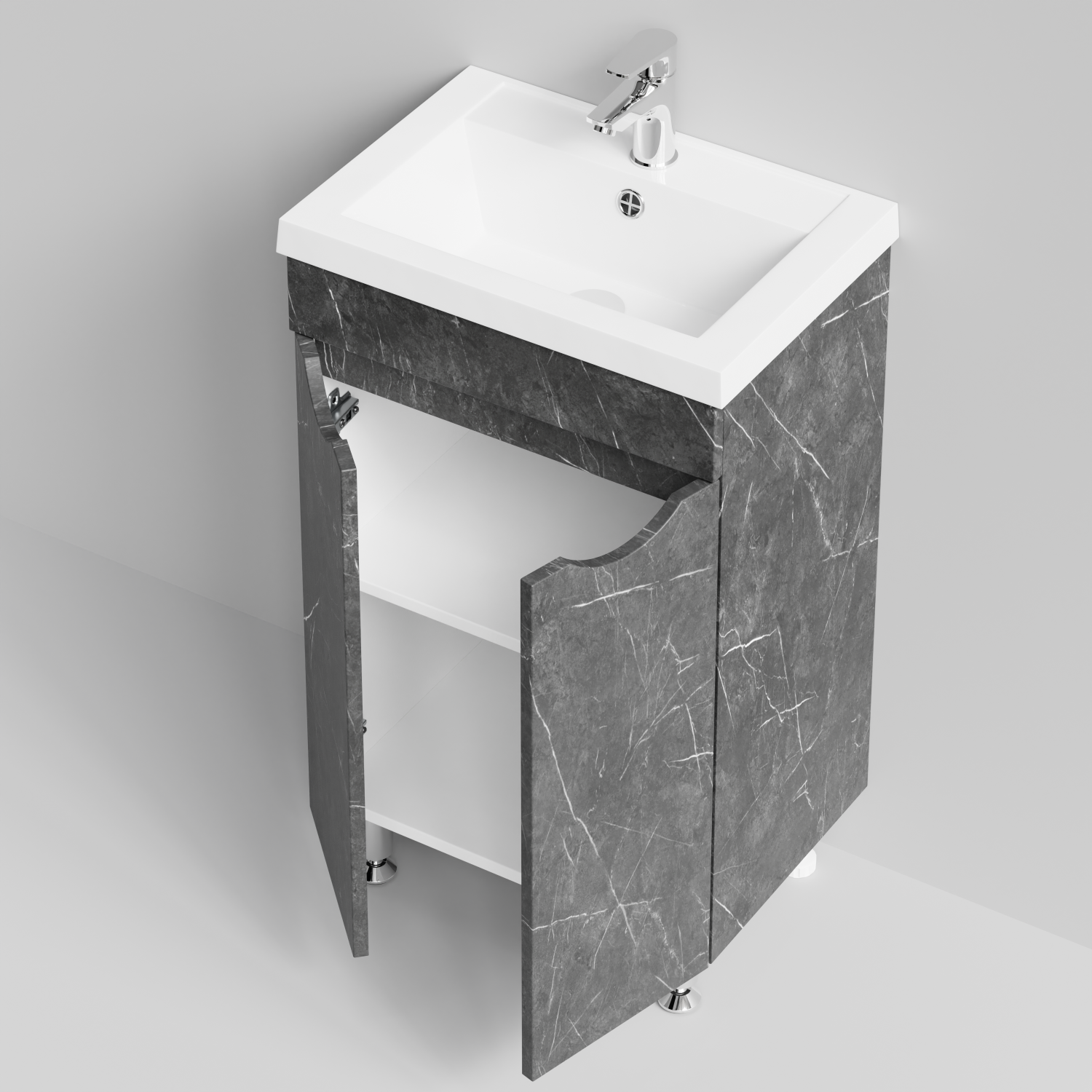 Тумба с раковиной Vod-ok Смайл 50 напольная, Мрамор Графит софт тач