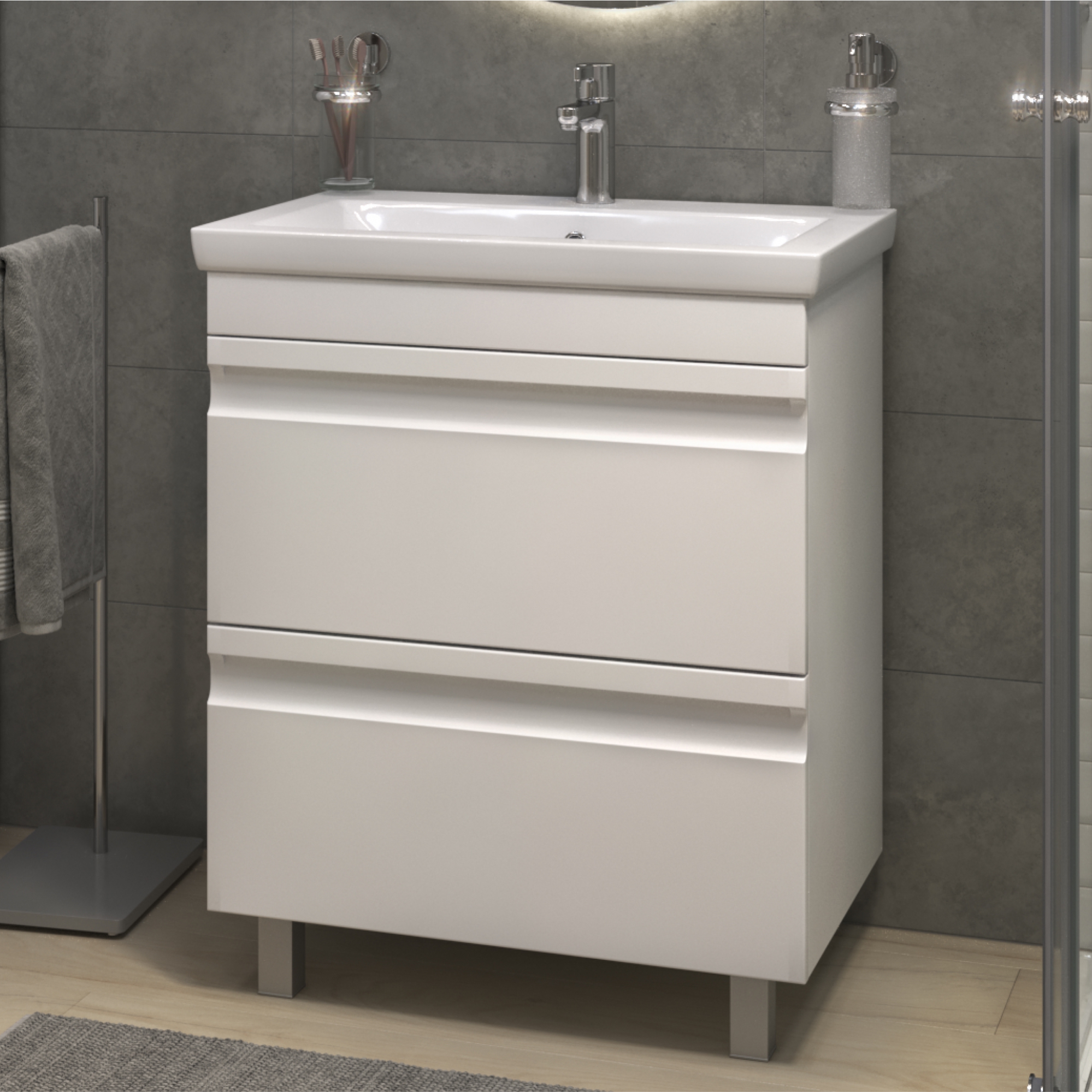 Тумба напольная Vigo Holly 70 с раковиной Como 70, 2 ящика, белый