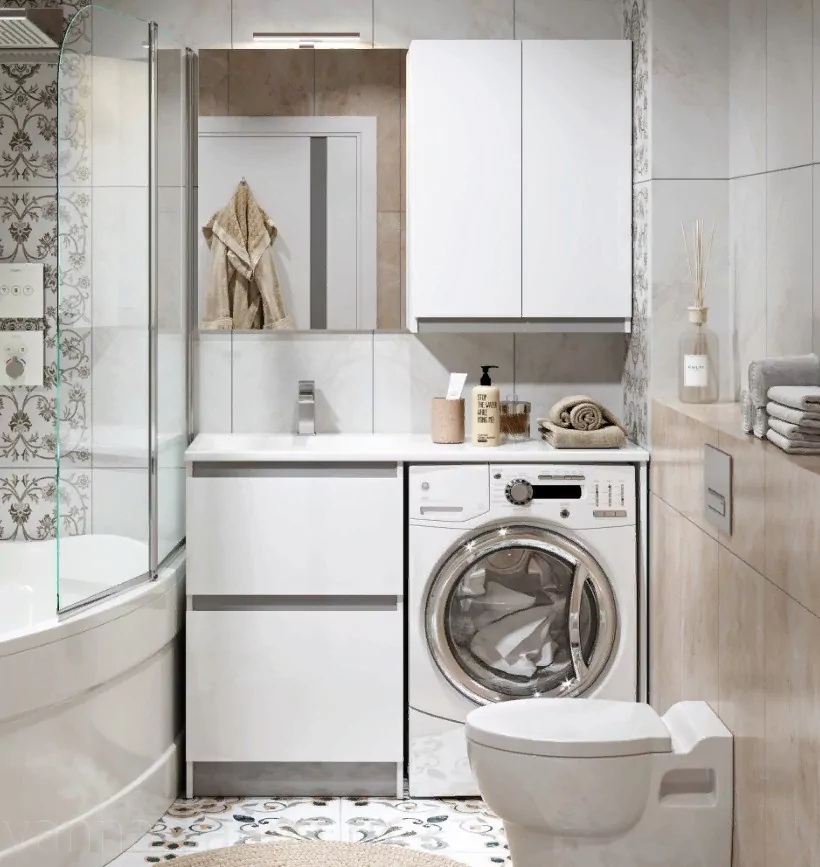 Мебель под стиральную машину Alavann Soft Silver 120 комплект, напольный, белый