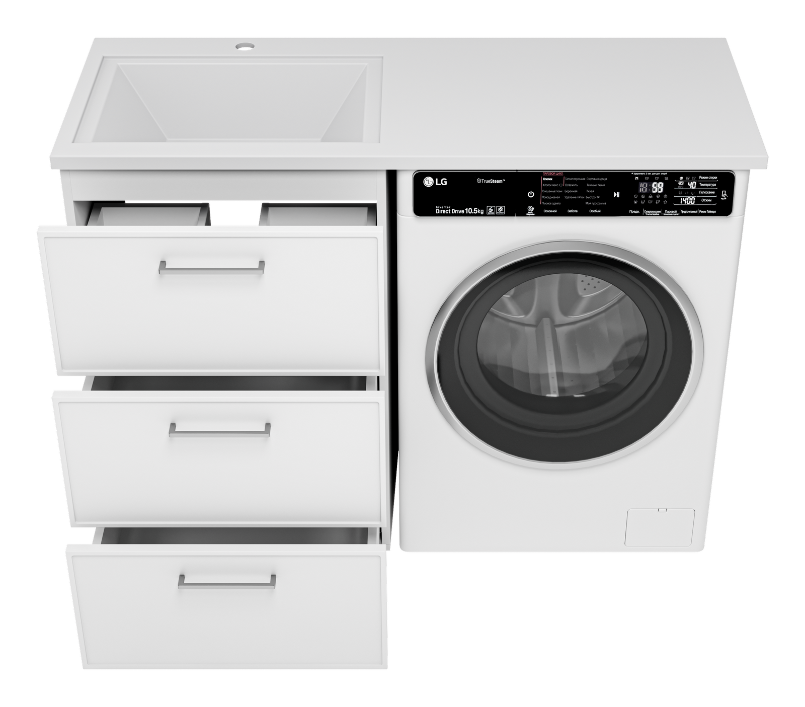 Тумба с раковиной Brevita Frame 55 под стиральную машину напольная левая (белая)