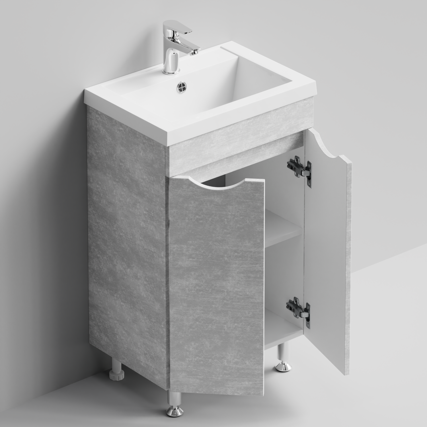 Тумба с раковиной Vod-ok Смайл 50 напольная, Белый камень