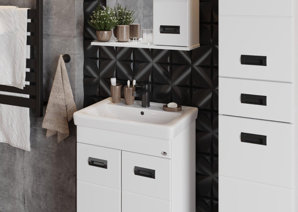 Тумба Onika Балтика-Квадро Black 55 с раковиной Адриана 55, напольная, белая