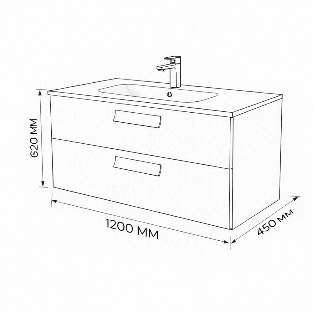 Тумба с раковиной подвесная (120 см) Terminus Noto NOT101202099901O, черный soft touch