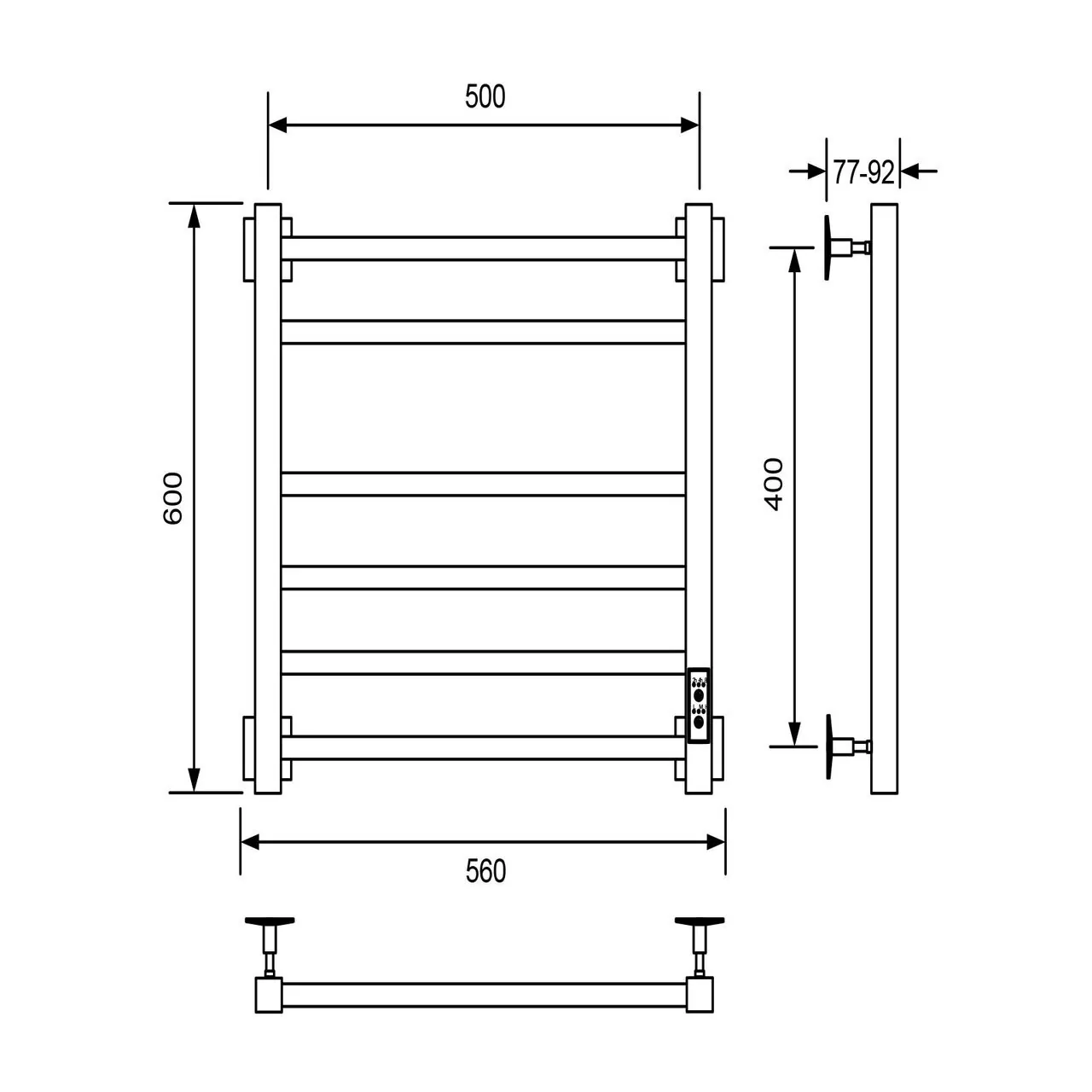 Полотенцесушитель электрический Veconi Barro-B B6050B-B 500х600, черный