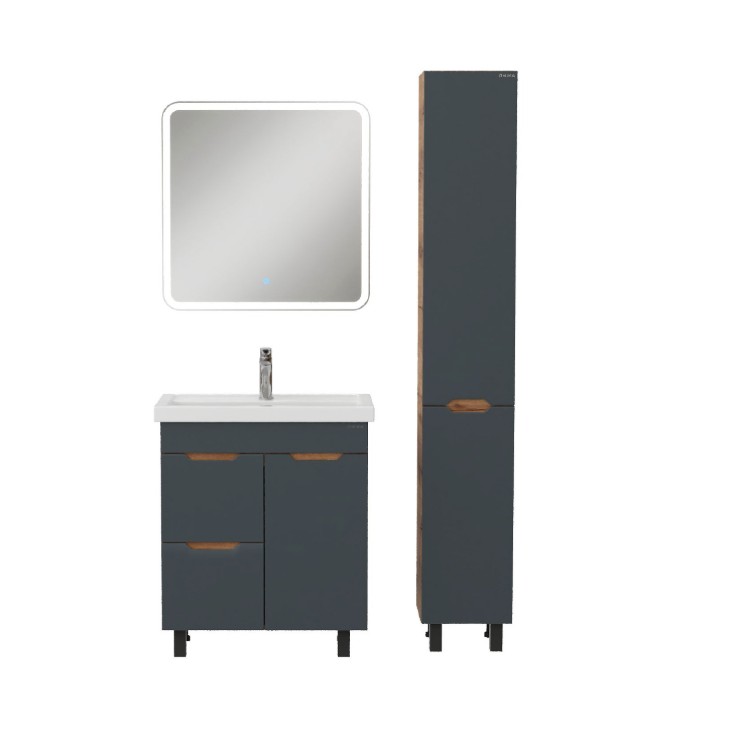 Тумба напольная Onika Айленд с раковиной Фостер 70, с корзиной, графит/дуб крафт золотой