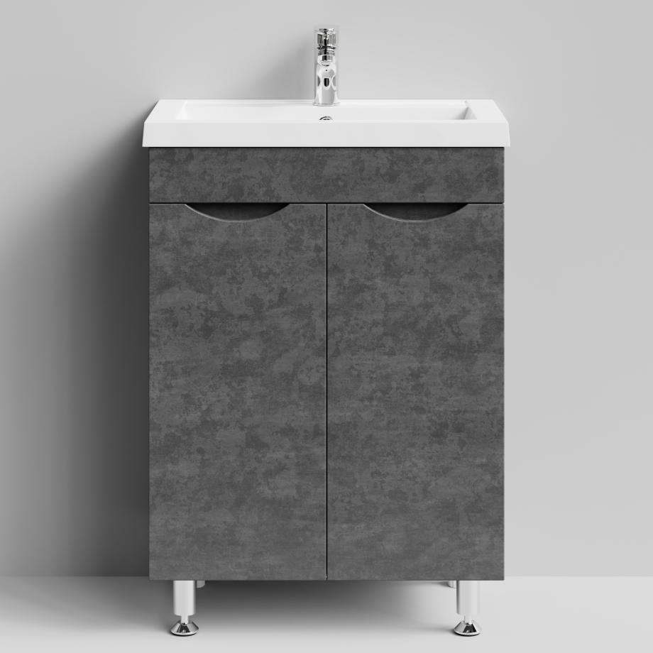 Тумба с раковиной Vod-ok Смайл 58 напольная, Серый камень