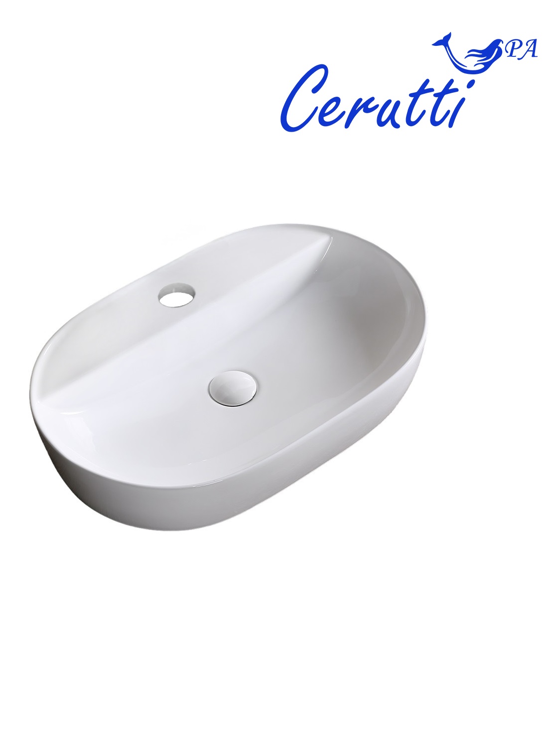 Раковина Ceruttispa CR0074 накладная, белая, овальная, с отверстием под смеситель 600х400х120