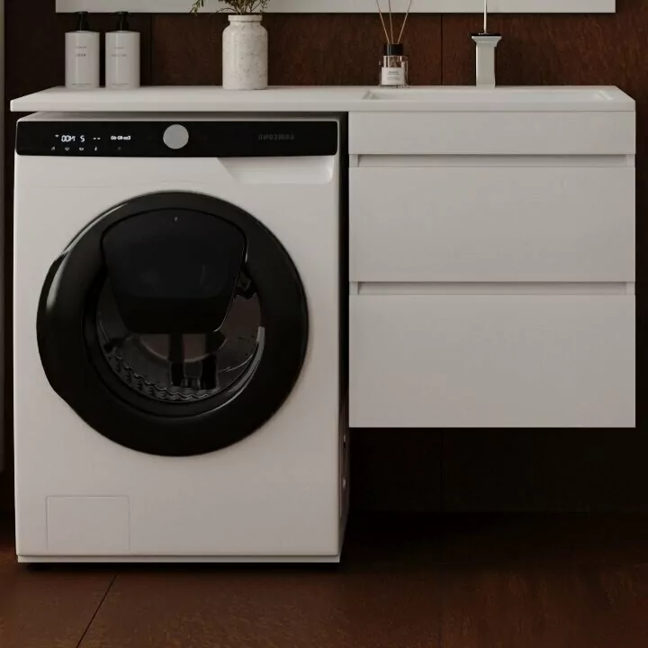 Тумба подвесная Style Line Даллас 115 Люкс Plus ПВХ с раковиной Даллас 115 под стиральную машину, правая, белая