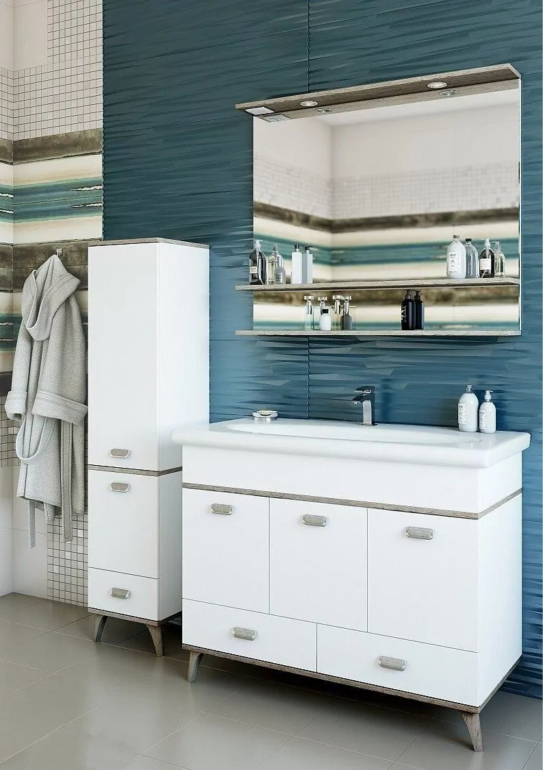 Пенал Sanflor Бруно 33 L напольный, белый матовый/орегон