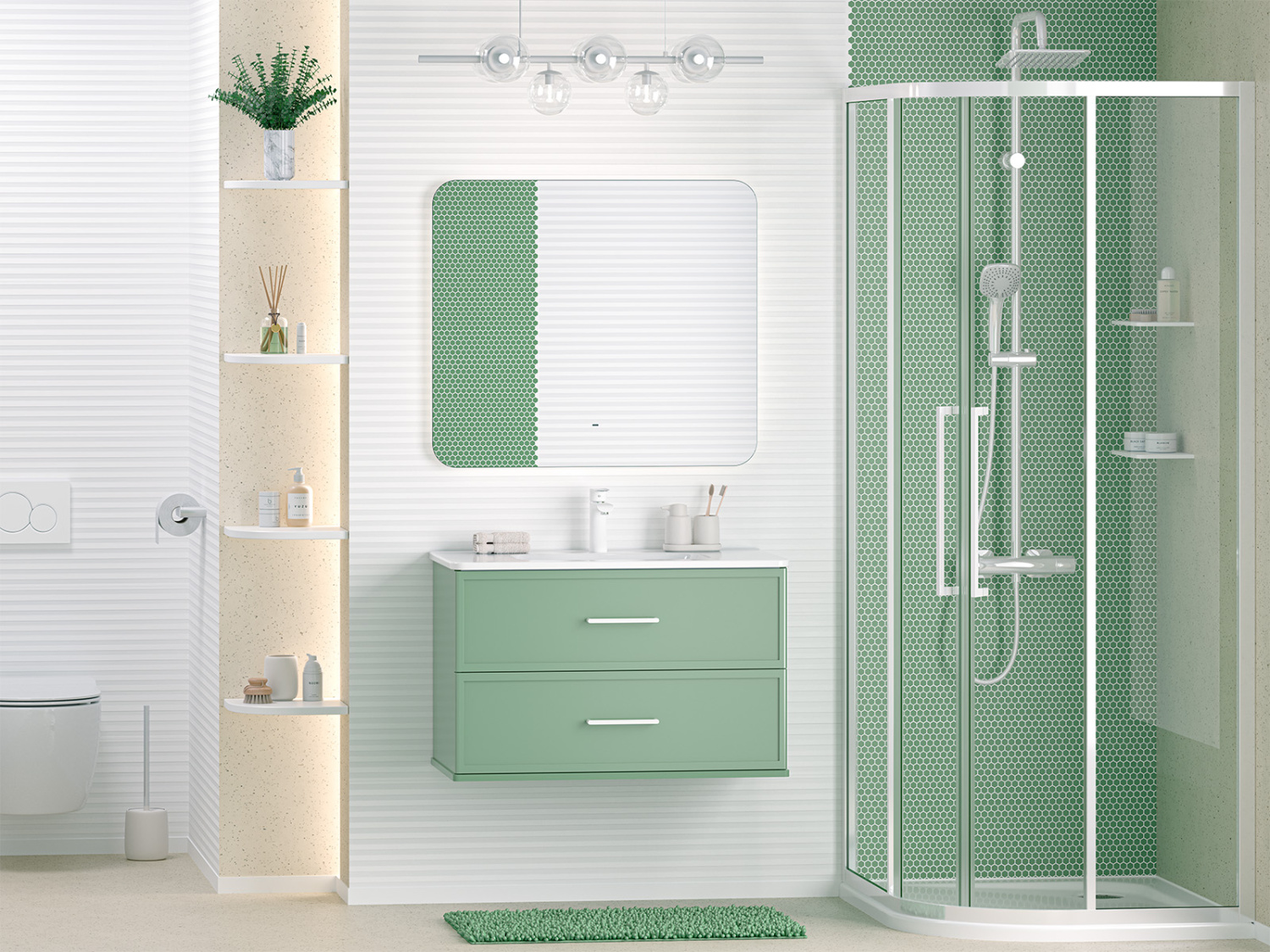 Тумба с раковиной Brevita Verde 80 подвесная (зеленая)