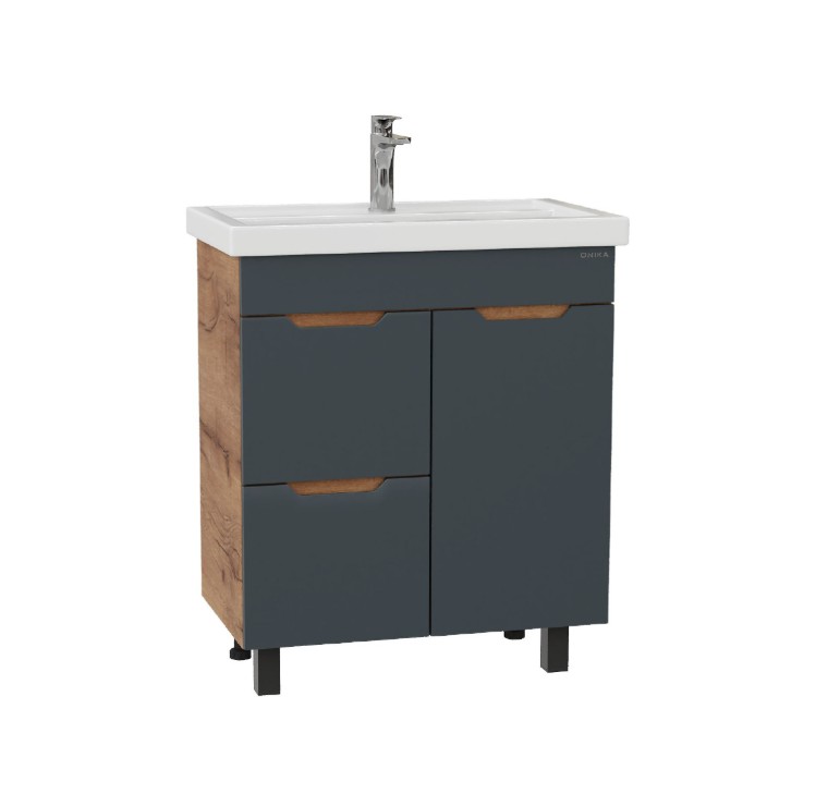 Тумба напольная Onika Айленд с раковиной Фостер 70, с корзиной, графит/дуб крафт золотой