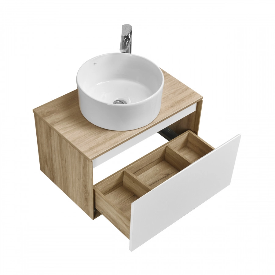 Тумба подвесная Aquaton Либерти 70 раковиной MILA 40х40, белый/дуб эльвезия