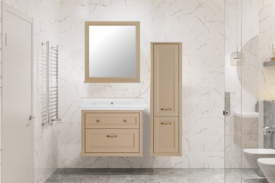 Мебель для ванной ASB Woodline Толедо 85 комплект, подвесной, капучино, хром