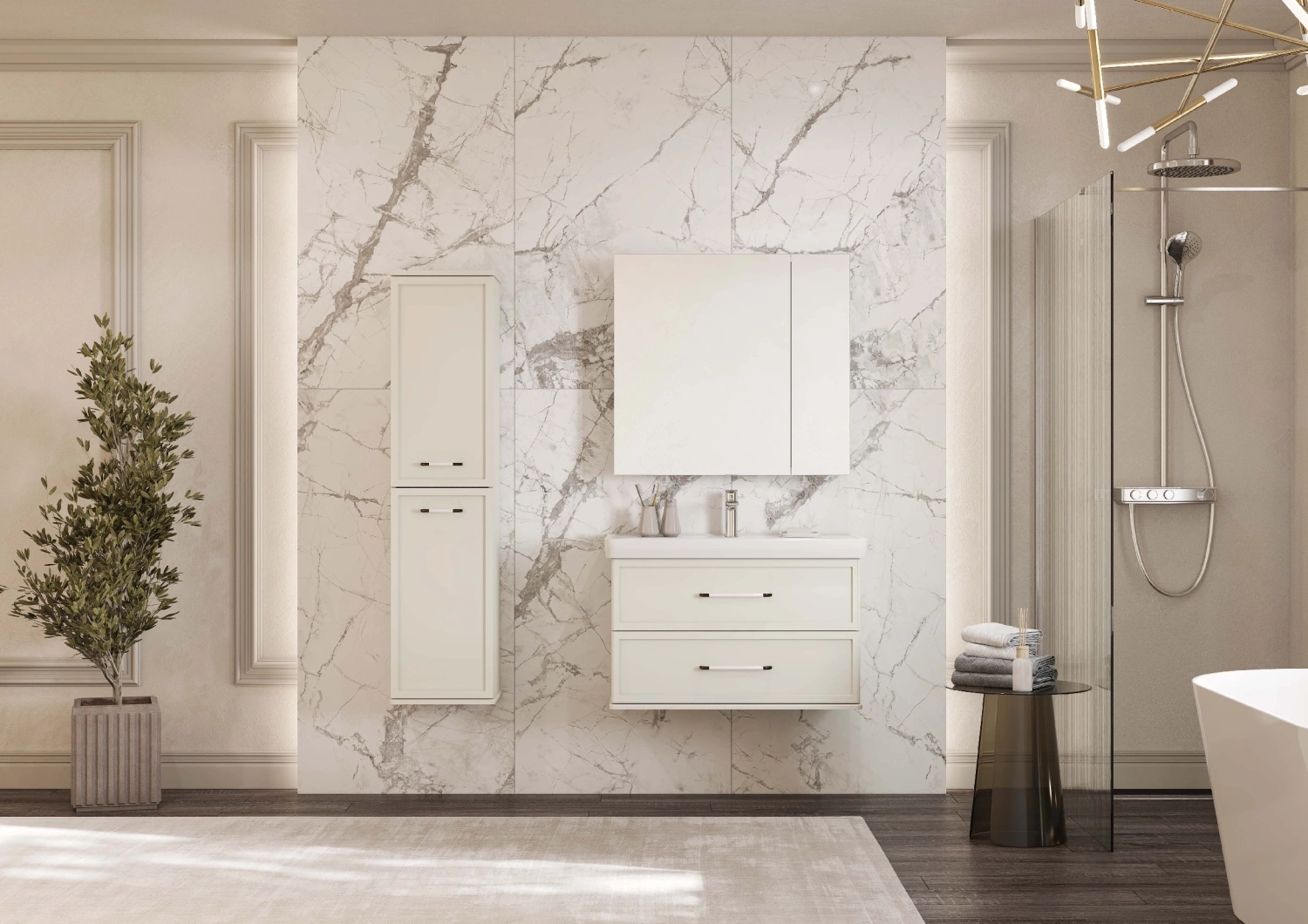 Тумба Aquaton Нео-Классика с раковиной Нео-Классика 65 подвесная, белый камень от магазина Vanna-Vanna.ru!