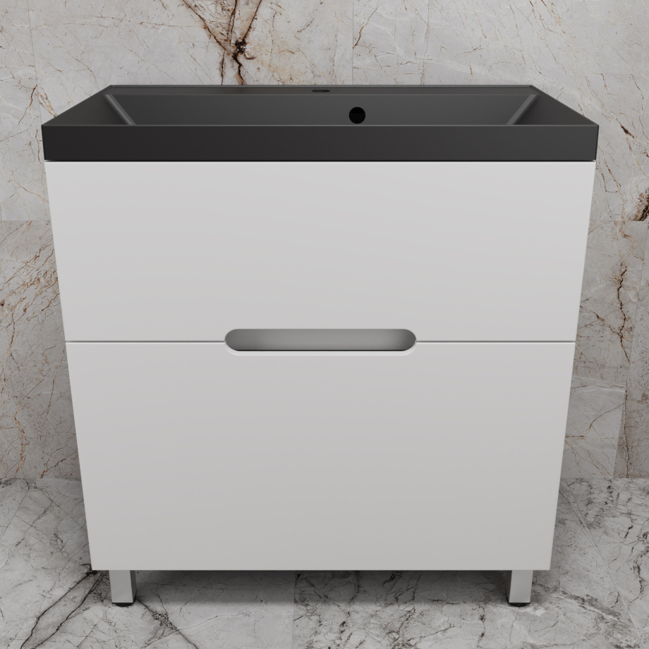 Тумба напольная Style Line "Матис 80" с раковиной ASTI 80 антрацит, (2 ящика), Белый матовый
