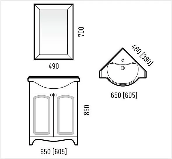 Мебель для ванной Corozo Классика 65 угловая, комплект, напольный, белый