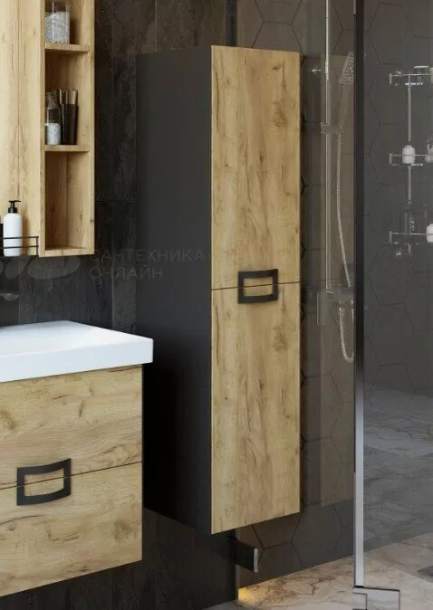 Пенал Sanflor Выборг 30 L/R подвесной, дуб крафт золотой/черный матовый