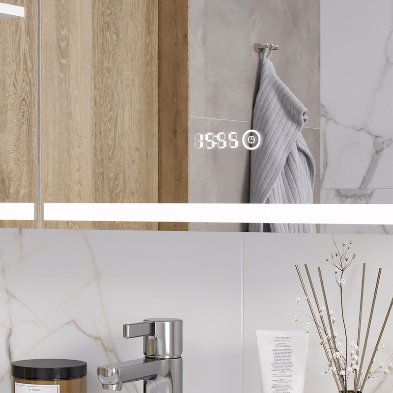 Зеркальный шкаф EQUIL Nice 80 с часами, свет, правый, белый