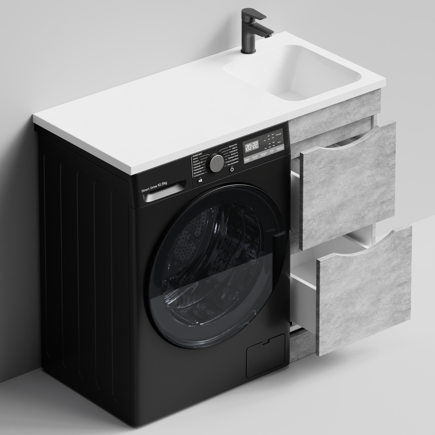 Тумба Vod-ok 38 с раковиной Смайл 100 напольная, под стиральную машину, правая, Горный камень