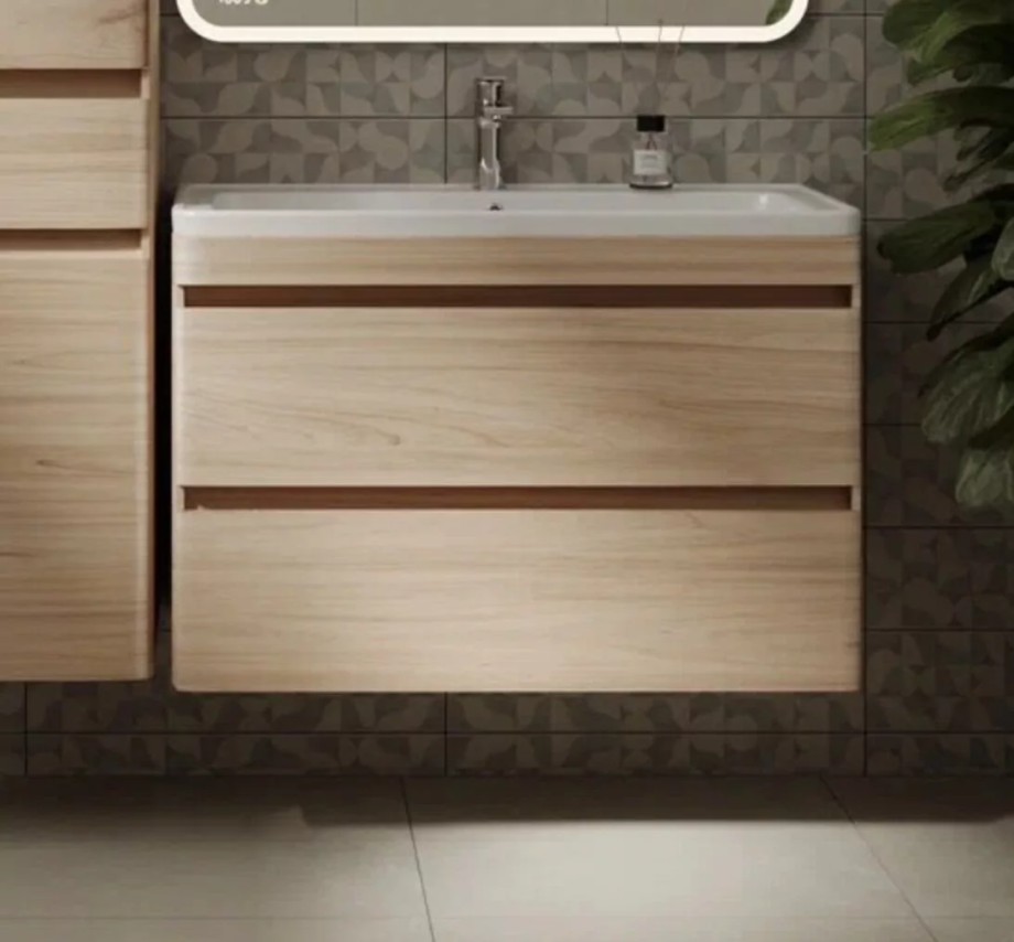 Тумба подвесная Style Line Атлантика 90 Plus Люкс с раковиной Атлантика 90, ясень перламутр