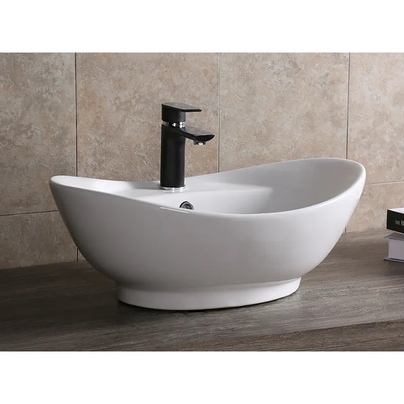 Раковина Ceruttispa CR7003 накладная, белая, овальная, под смеситель, с переливом 600х395х220