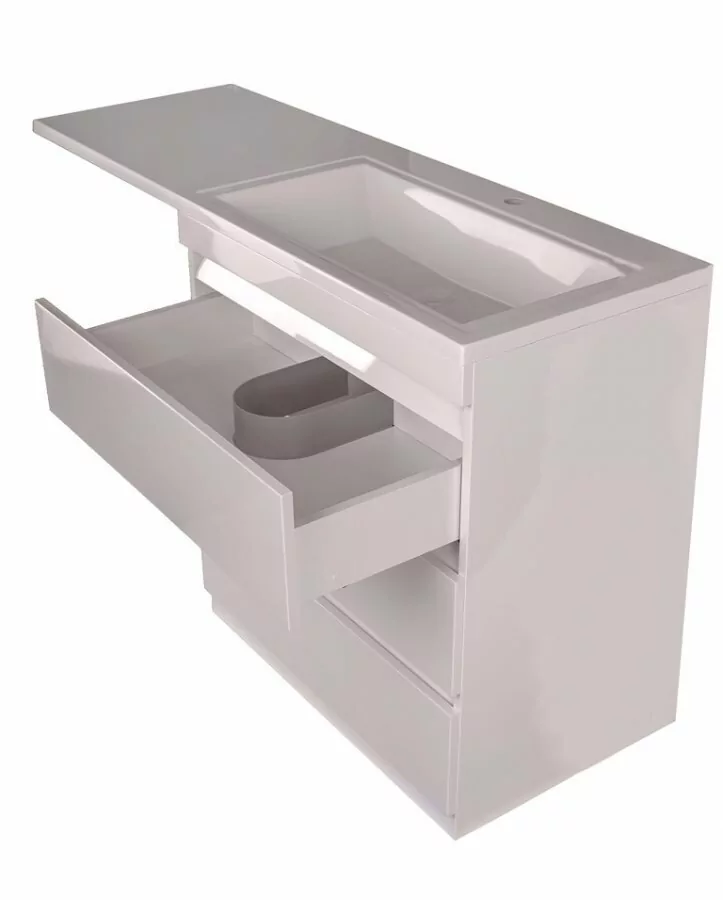 Тумба напольная Style Line Даллас 150 люкс plus ПВХ с раковиной Даллас 150 под стиральную машину, 3 ящика, правая, белая