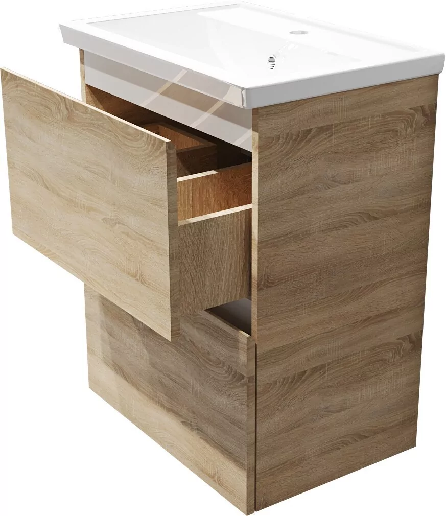 Тумба подвесная 1Marka New Aris 70П с раковиной Como 70, 2 ящика, дуб сонома