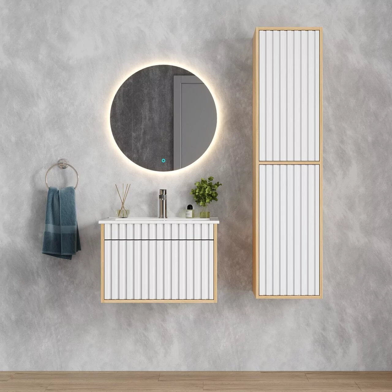 Тумба с раковиной Onika Дайлер 60 подвесная, белый матовый/дуб сонома