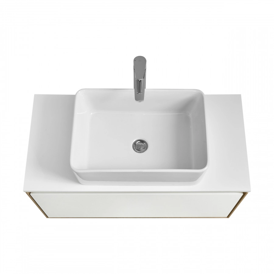 Тумба подвесная AQUATON Либерти 90, столешница белая, раковина MILA 50х35, дуб эльвезия