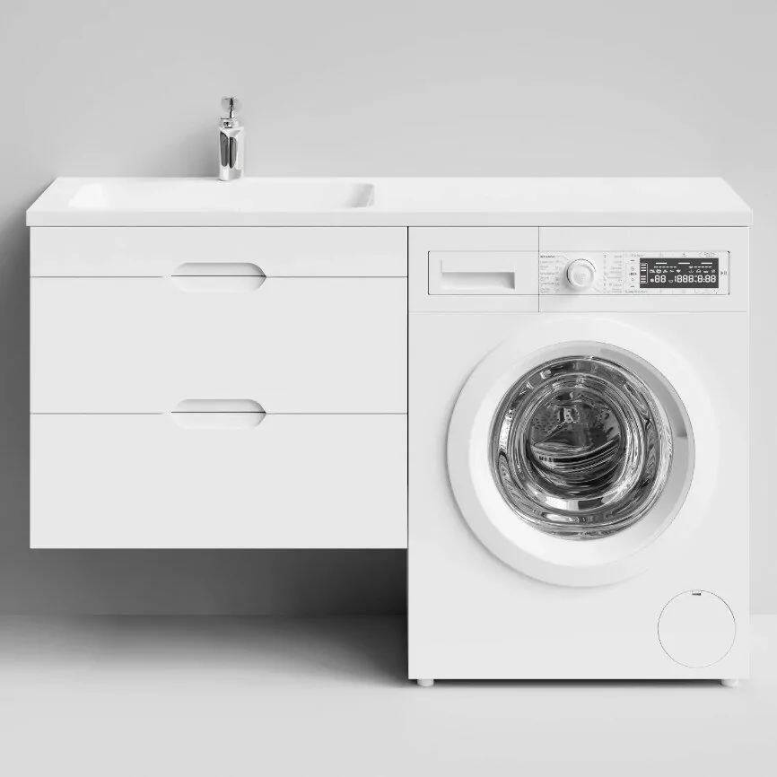 Тумба подвесная Vod-ok Айрис 68 с раковиной под стиральную машину 130 L левая, белая