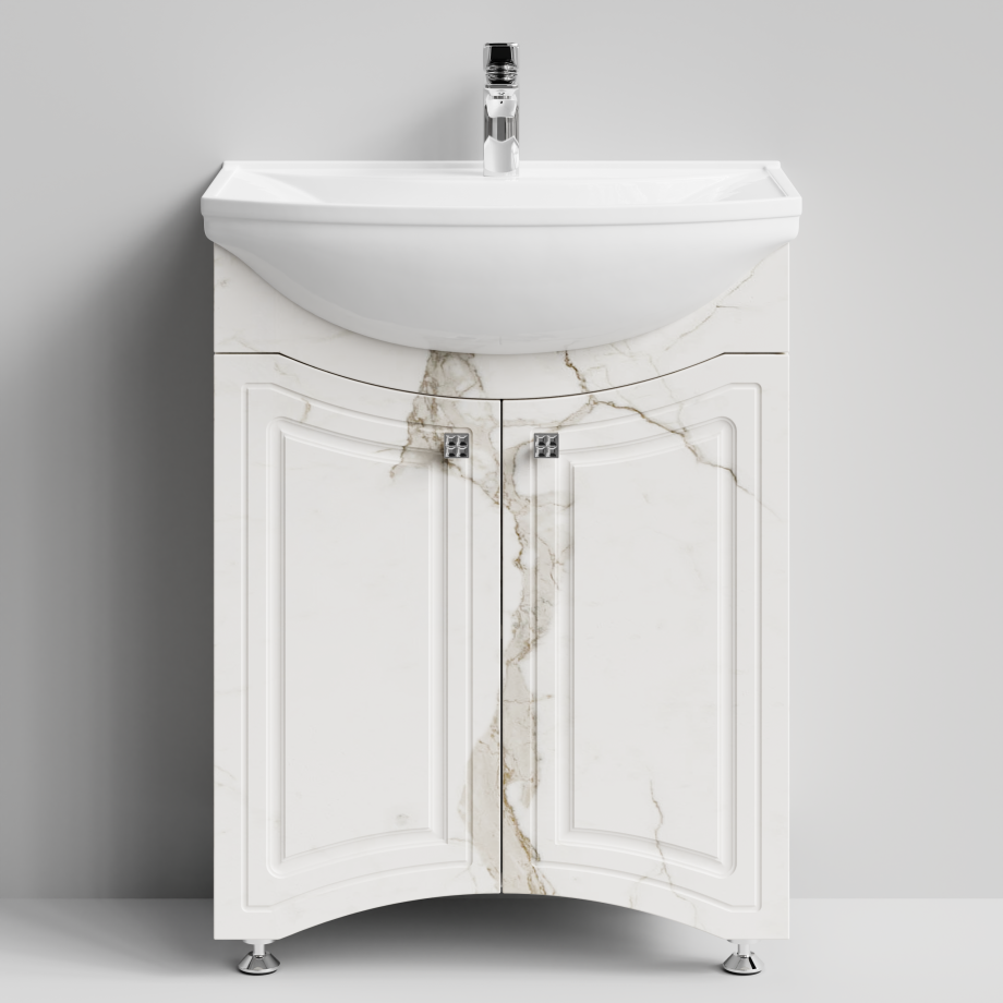 Тумба с раковиной Адам 65 напольная, Мрамор Белый натур милк