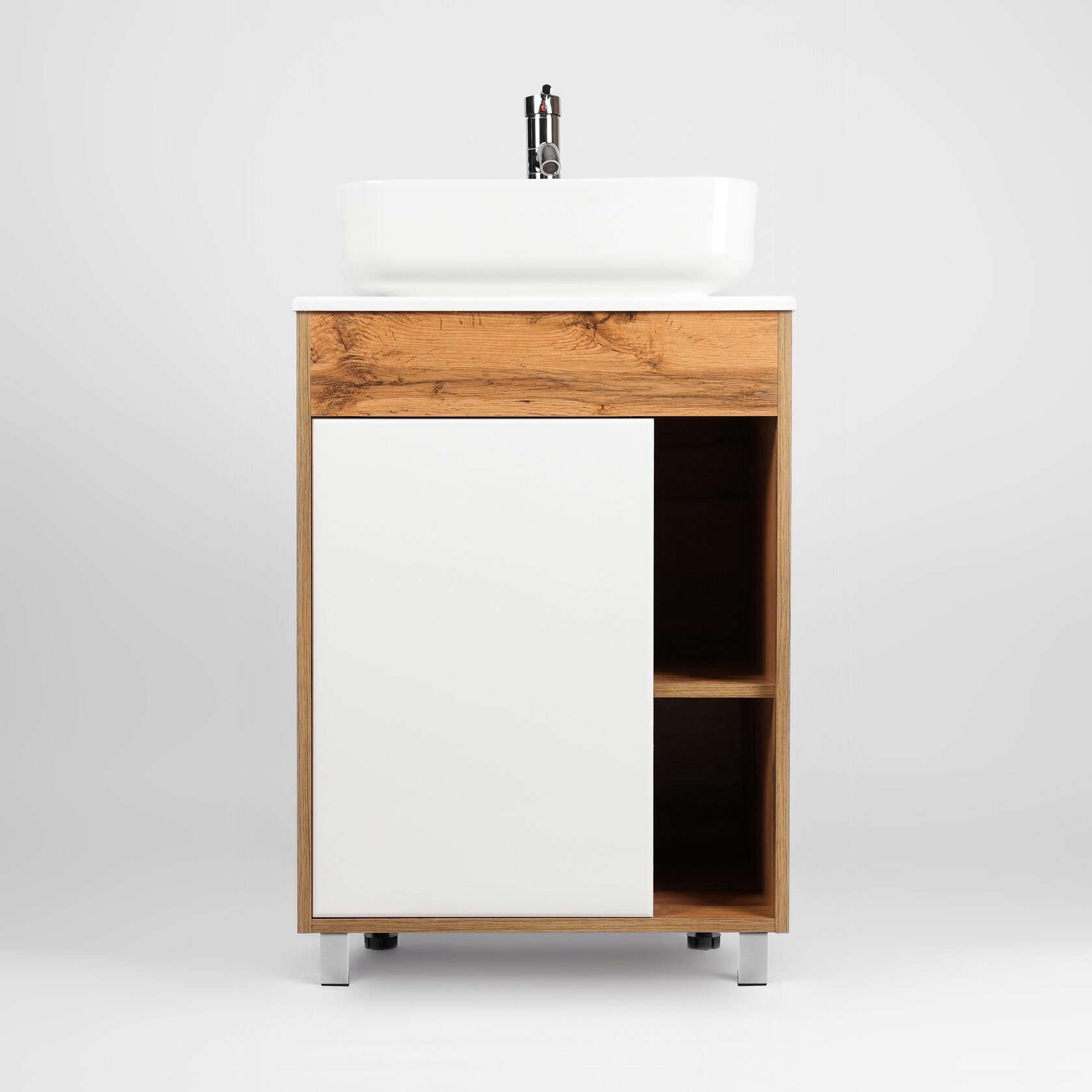 Тумба напольная Viant Бостон 56 с раковиной Moduo 50, 1 дверь, белый/дуб вотан