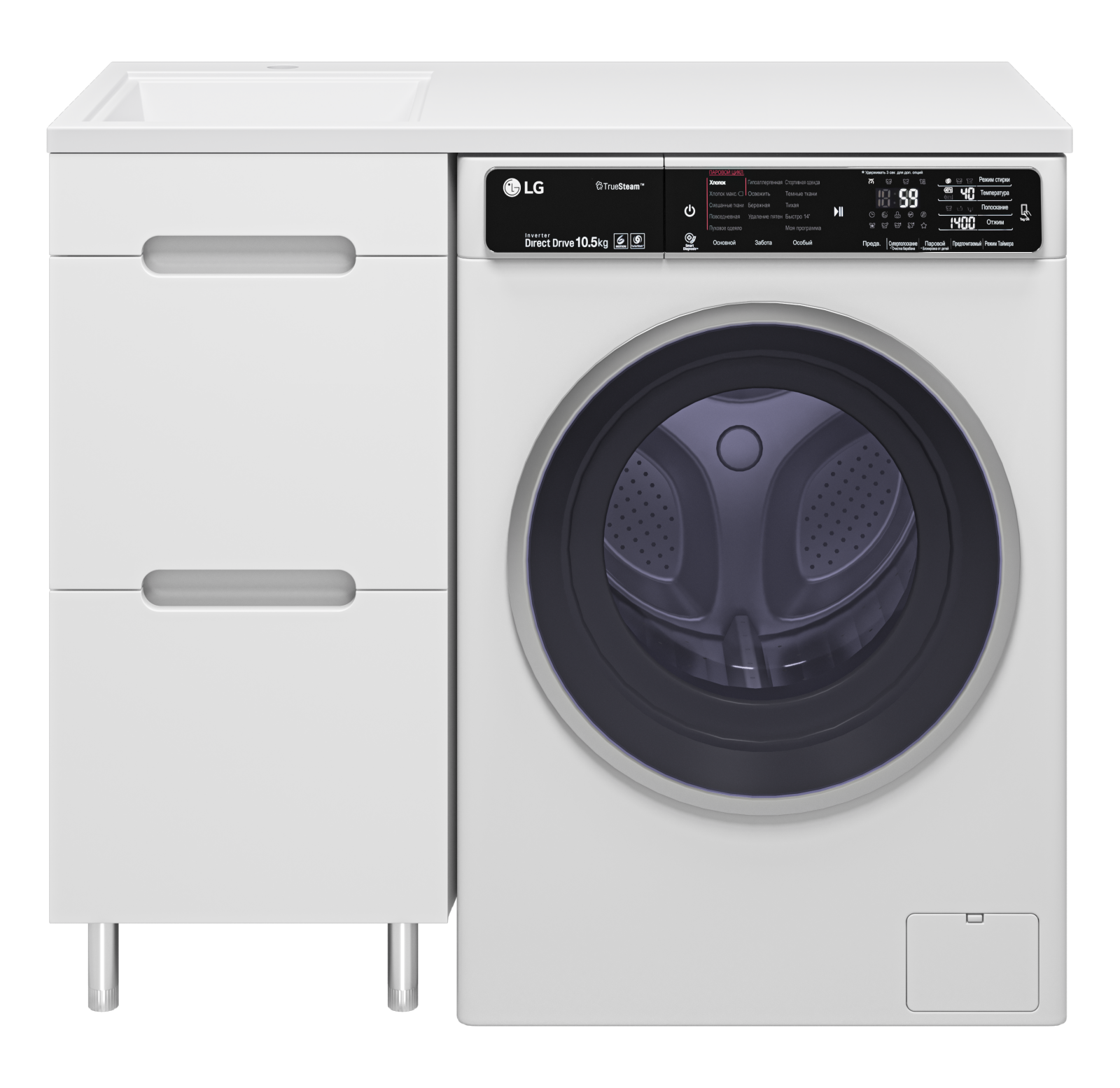 Тумба с раковиной Misty Байкал 40 под стиральную машину, с раковиной Misty Гавана 100 L, белый