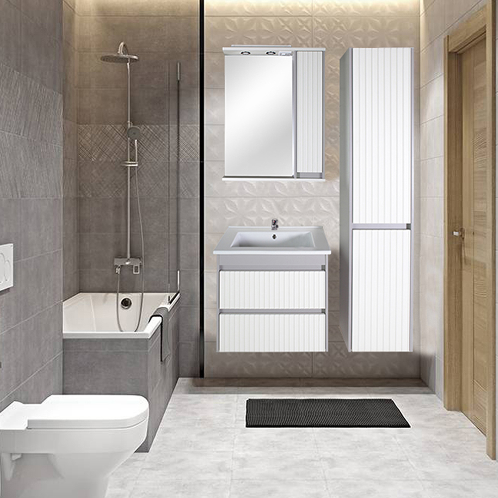 Мебель для ванной Асб-мебель Мирано 65 комплект, напольный, слоновая кость/шиншилла серая