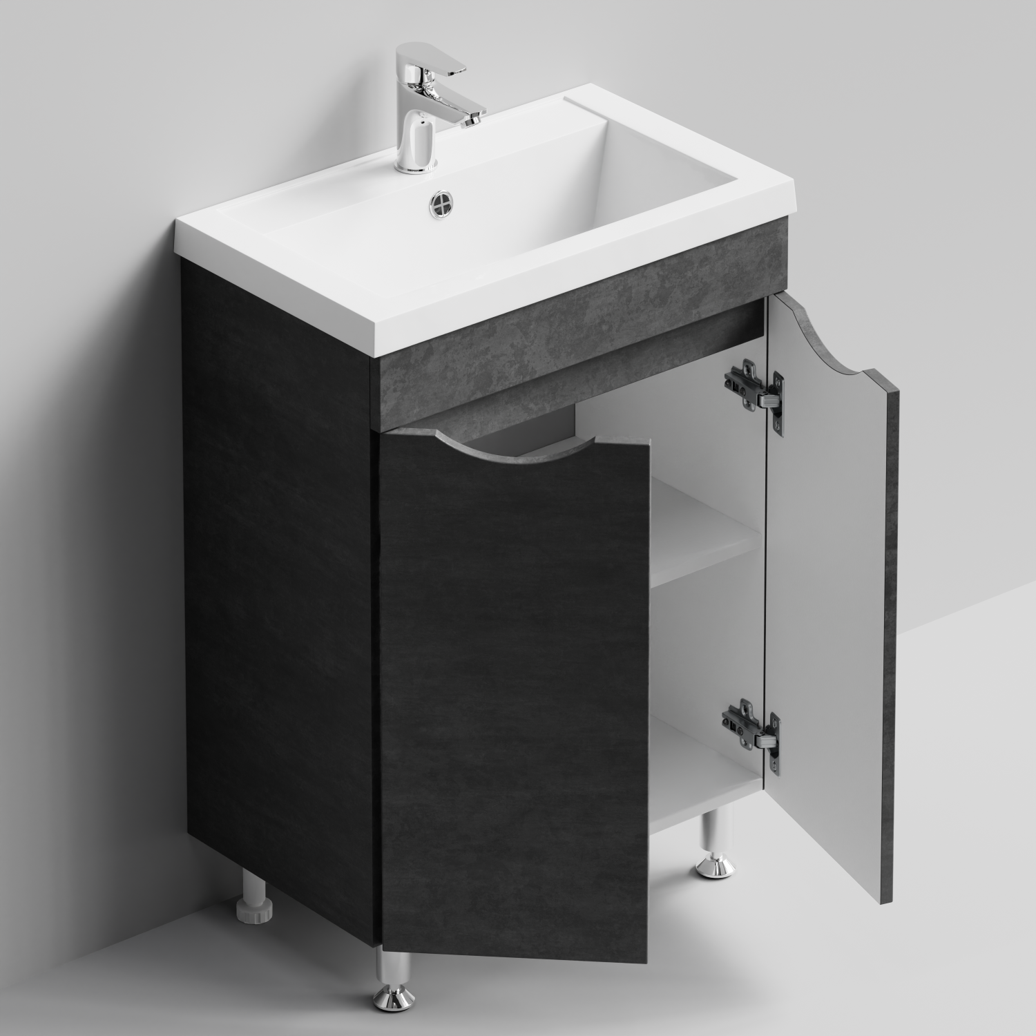 Тумба с раковиной Vod-ok Смайл 58 напольная, Серый камень