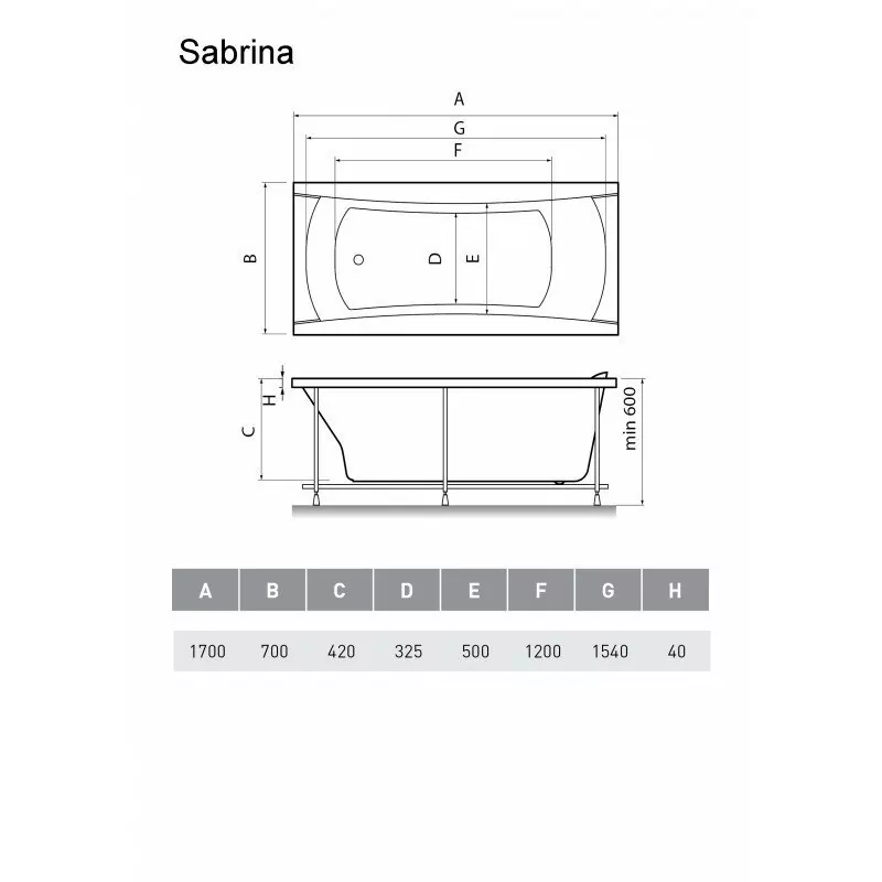 Ванна акриловая Relisan Sabrina 170х70 прямоугольная