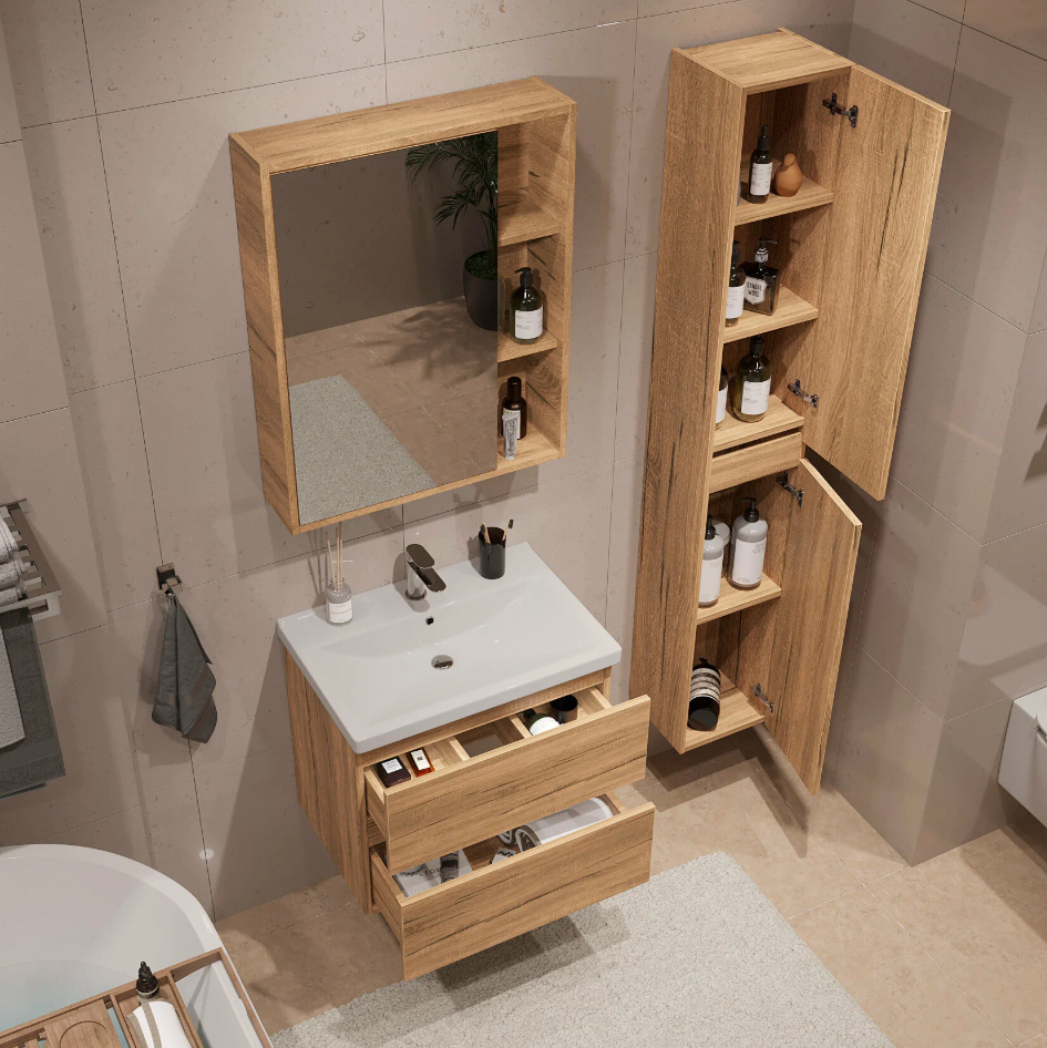 Тумба подвесная SanStar Lavanti 60 с раковиной Фест 60 Дуб вотан