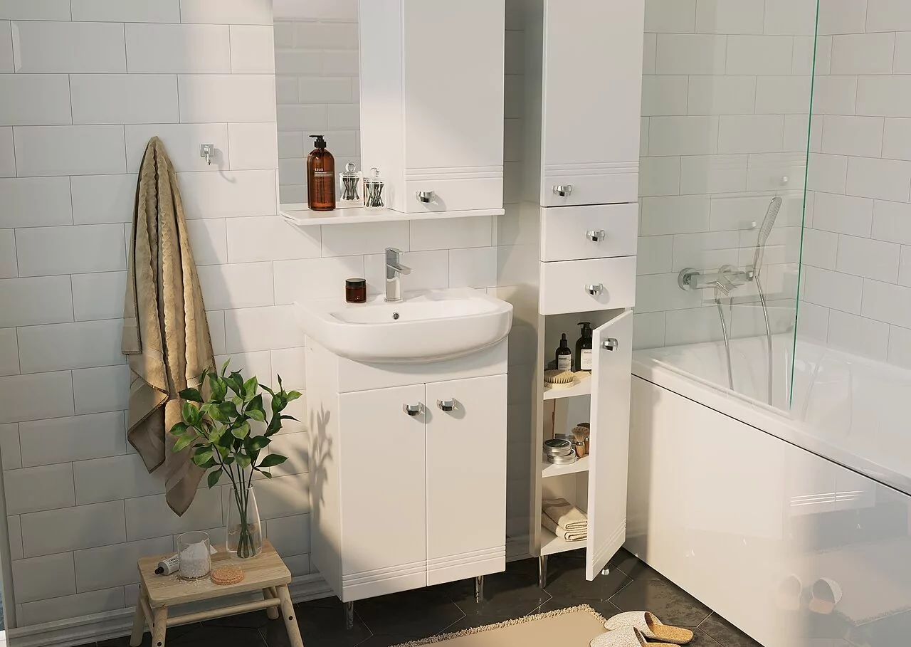 Тумба напольная 1Marka Story 45Н с раковиной Уют 45, 2 двери, белый