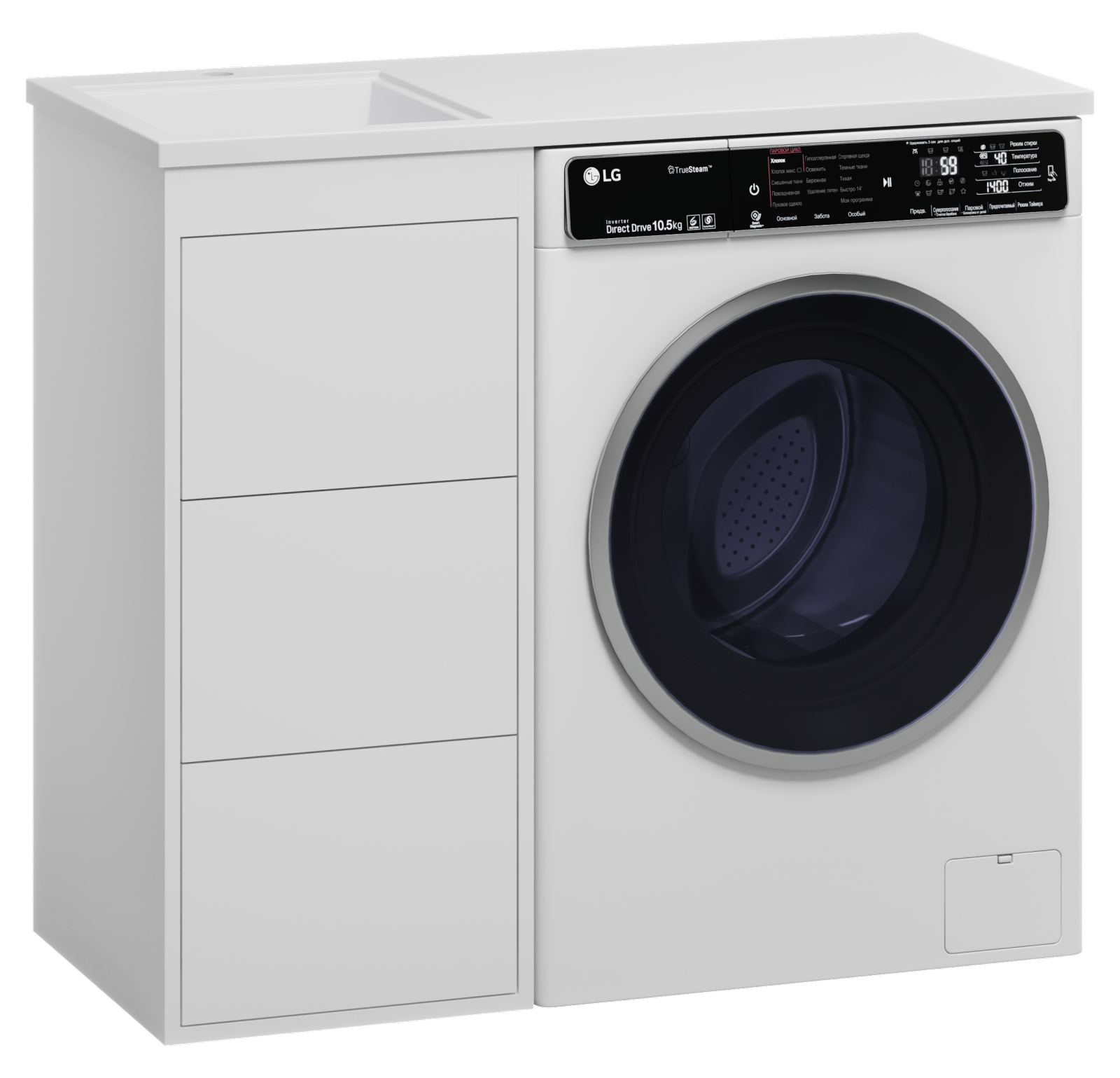 Тумба с раковиной Brevita Grafit 40 под стиральную машину, с раковиной Misty Гавана 100 R, белый